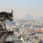 Paris, France - March 17, 2015: Chimera sculpture on Notre Dame de Paris facade